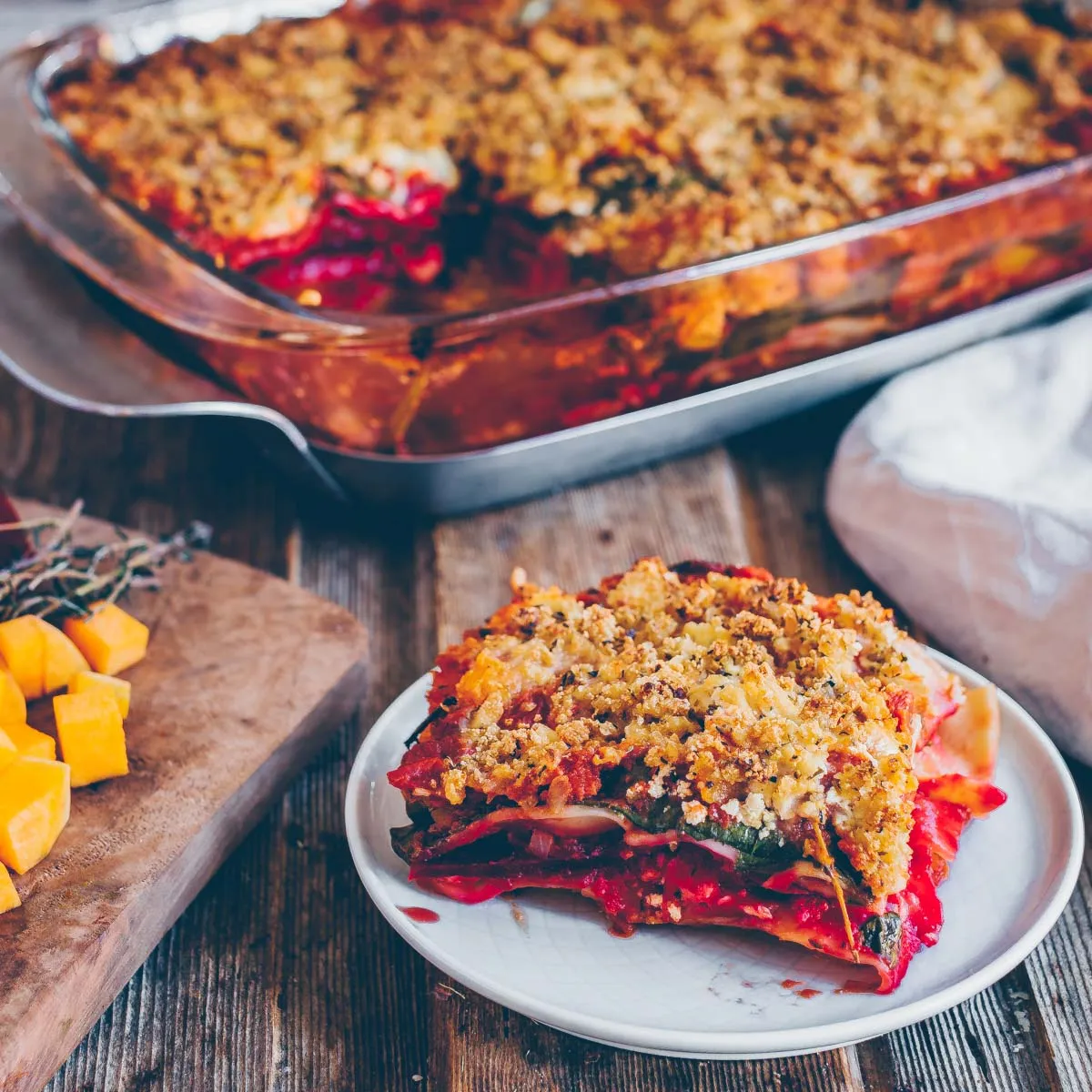 Herbstliche Lasagne mit frischem Kürbis und Roter Bete
