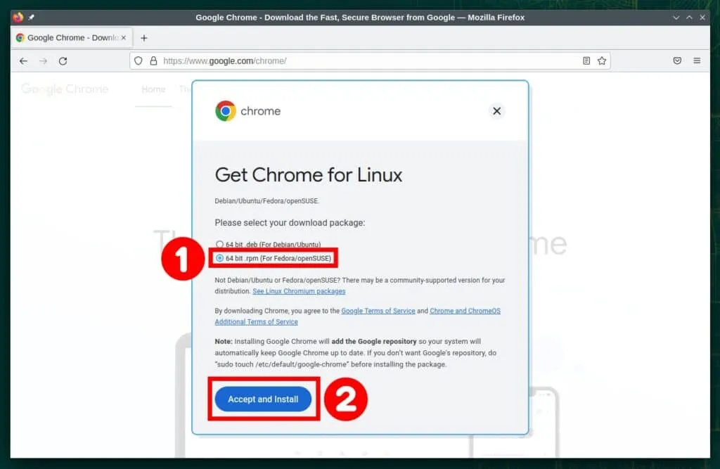 Herunterladen des Google Chrome Linux-Installationspakets