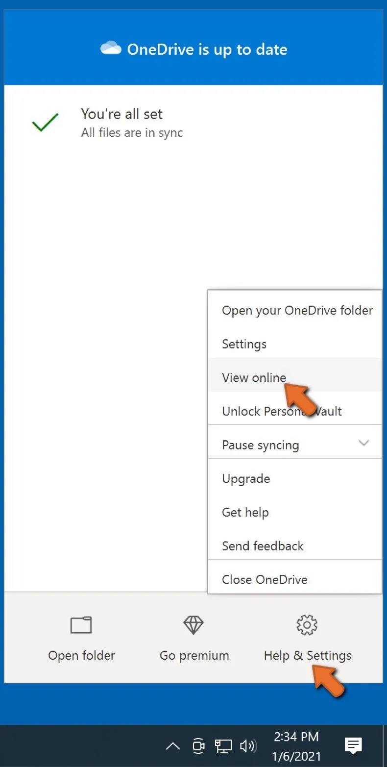 Hilfe &amp; Einstellungen auswählen und auf Online anzeigen klicken