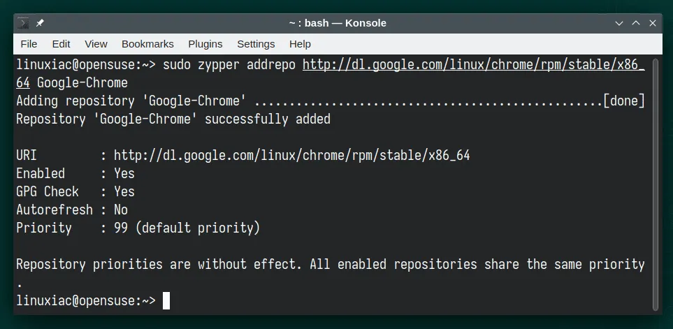 Hinzufügen des Google Chrome-Repositorys zum openSUSE-System
