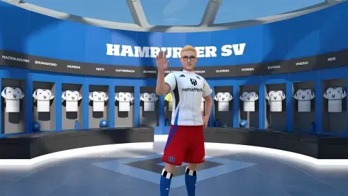 HSV-Fans in digitalen Trikots der "Deine Fußballwelt"-Kampagne von REWE und Coca-Cola