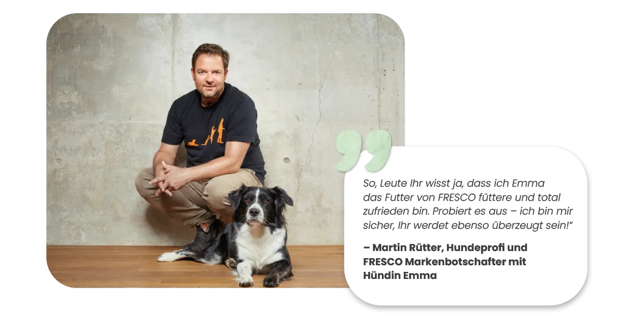 Hundeprofi Martin Rütter in einem Zitat zur Qualität und Philosophie der Tiernahrung