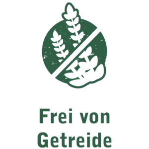 Icon mit durchgestrichenem Getreideähren-Symbol und Text „Frei von Getreide“ – für getreidefreie Rezepturen.