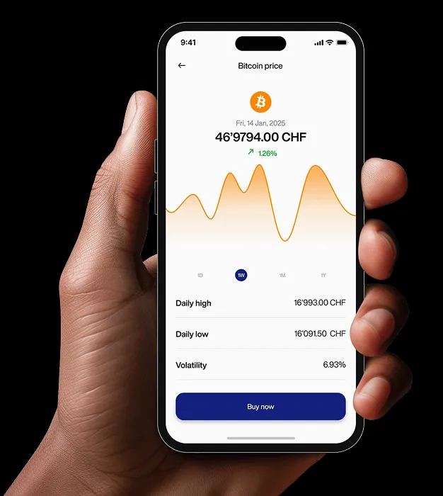 Illustration eines schnellen Bitcoin-Kaufs über die Relai App.