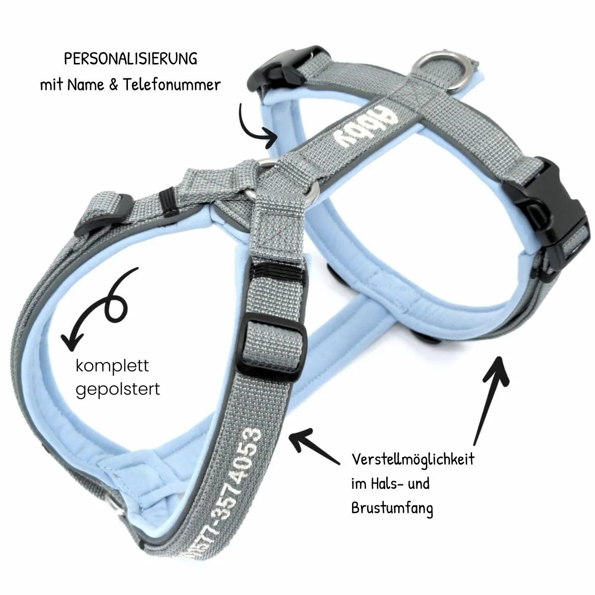 Individuell konfigurierbares Vario-Geschirr von MeinHalsband für kleine Hunde