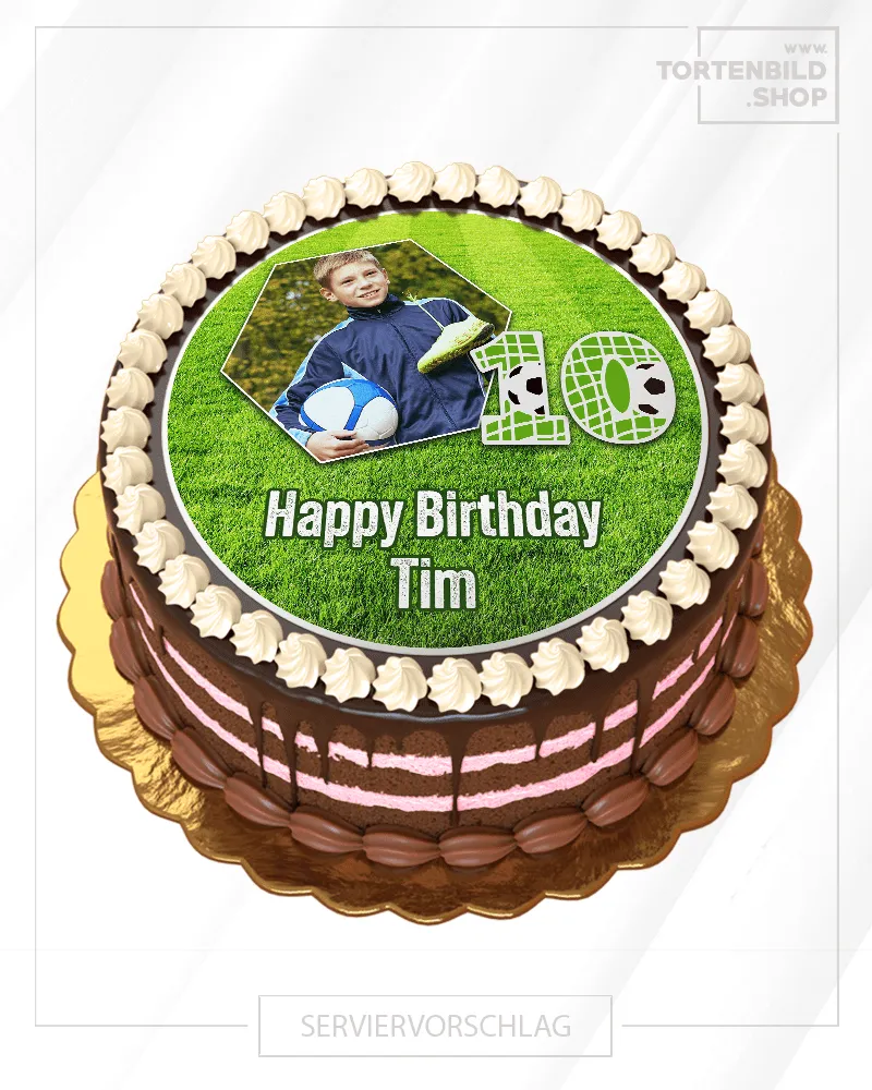 Individueller Fotoaufleger Fußball für eine sportliche Torte, perfekt für Fans und Meisterschaftsfeiern.