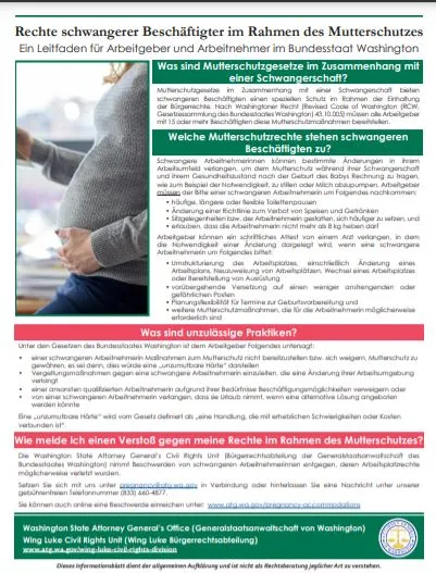 Informationsflyer zum Mutterschutz während Schwangerschaft und Stillzeit am Arbeitsplatz