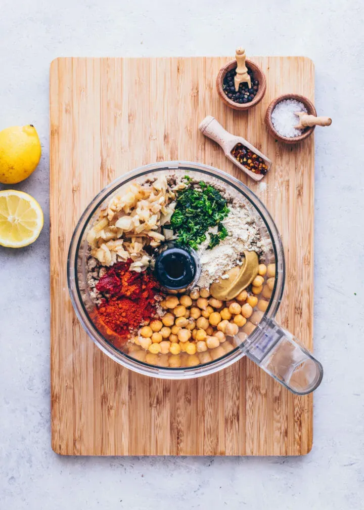ingredients for vegan cevapcici in a food processor