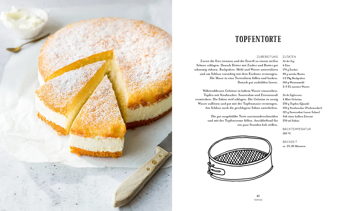 Innenansicht aus Christina Bauers Backbuch "Kuchen backen mit Christina" mit Rezept für eine Schokotorte.