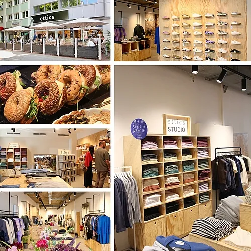 Innenansicht des neuen ettics Mode und kijamii Café mit fairer Mode und Bio-Kaffee in Rüttenscheid.