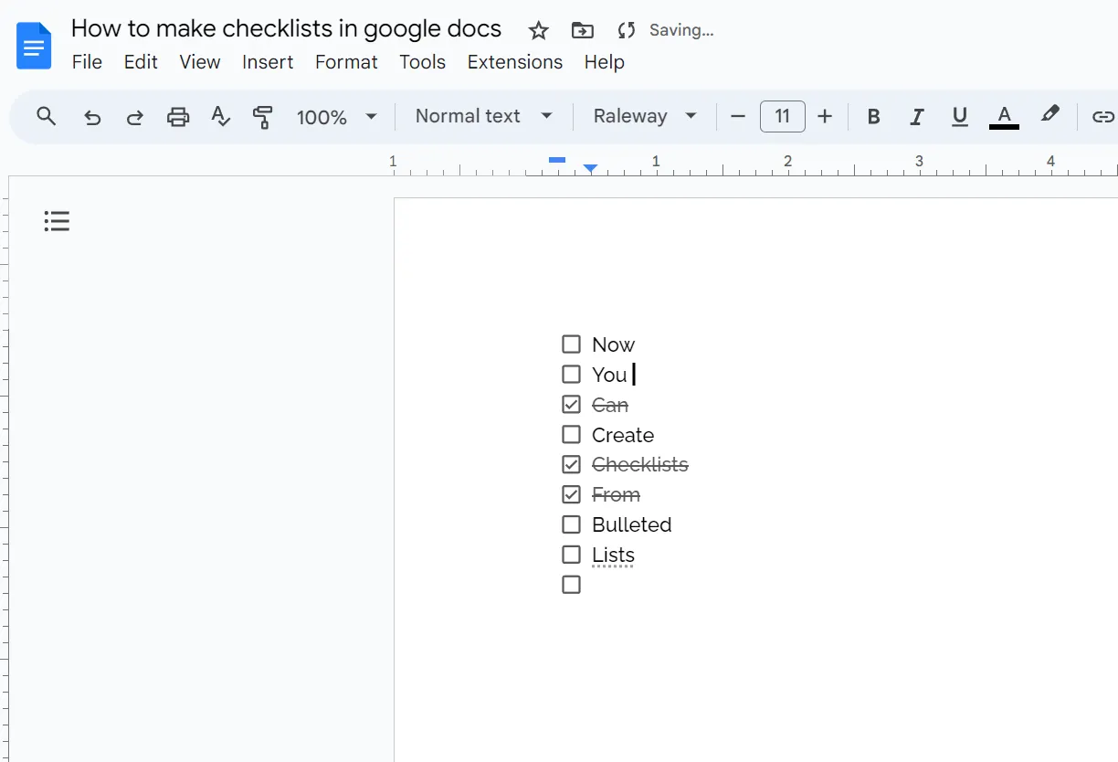 Interaktive Checkliste in Google Docs mit anklickbaren Kästchen