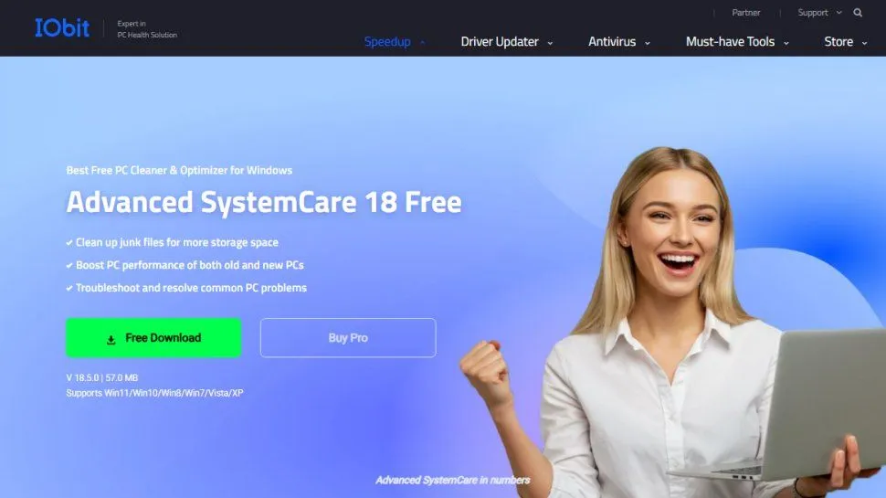 IObit Advanced SystemCare Free Anwendungsoberfläche