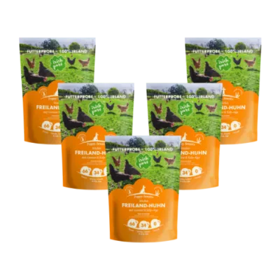 Irish‑Pure – Probierset Puppy: fünf Probebeutel Freiland-Huhn, getreidefreies Premium-Welpenfutter aus Irland