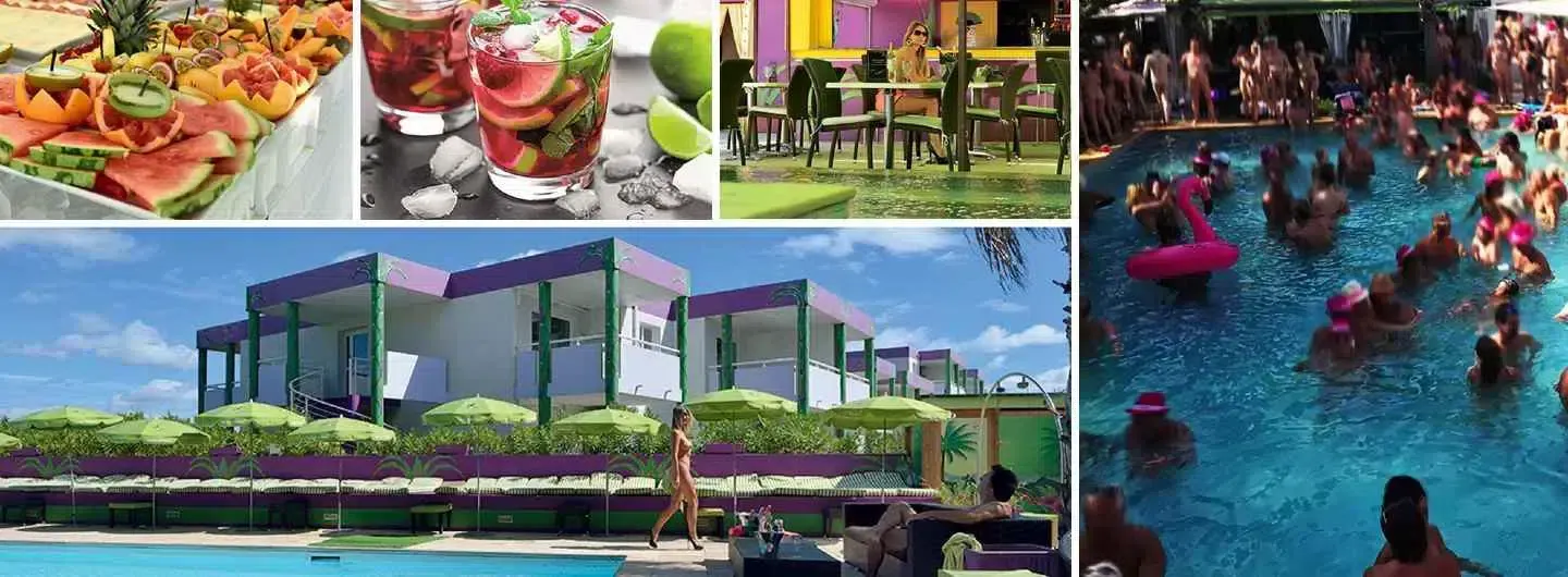 Junge Libertines im Jardin Babylone in Cap d'Agde für Swinger Events