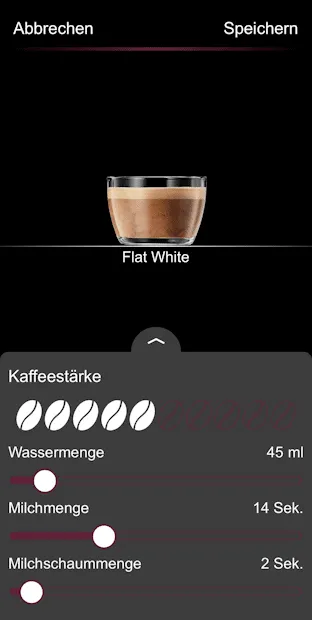 Jura Z10 App Einstellungen für Flat White