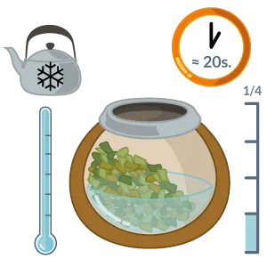 Kaltes Wasser wird vorsichtig in den geneigten Mate-Becher gegossen, um den Tee vorzubereiten und Luft zu entziehen.