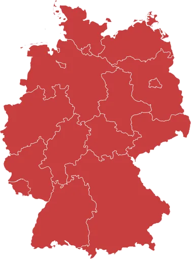 Karte von Deutschland mit markierten Bundesländern, die Beratungsstellen der Verbraucherzentralen repräsentieren.