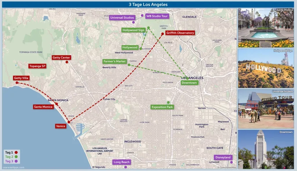 Karte: Wie man drei Tage in Los Angeles am besten gestaltet ...