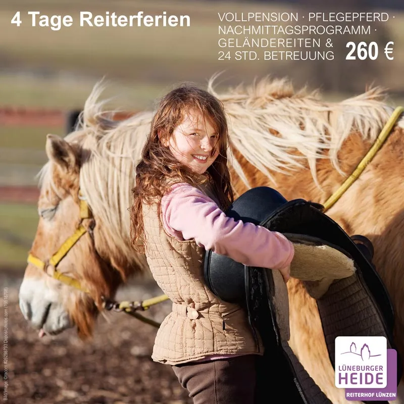 Kinder beim Reitunterricht während 4-Tages-Reiterferien in der Lüneburger Heide