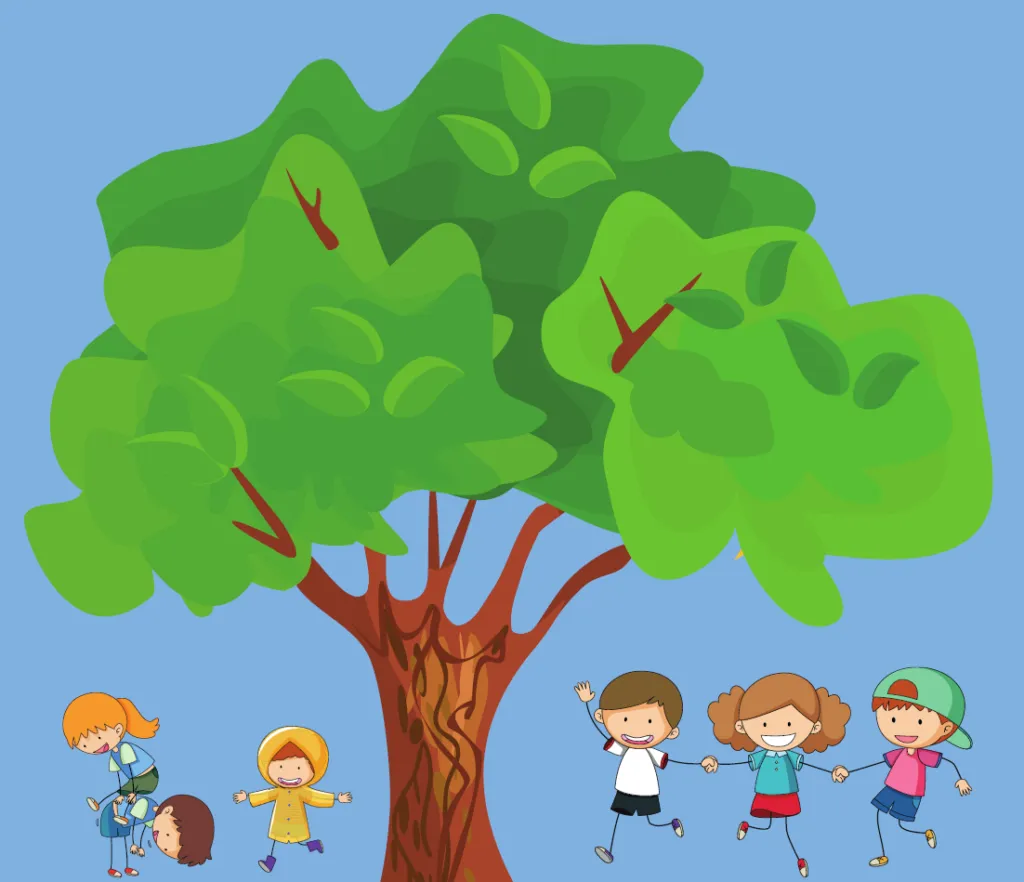 Kinder spielen glücklich im Kreis, symbolisierend das gesunde Miteinander in Kitas und Familienzentren durch das GGW-Programm