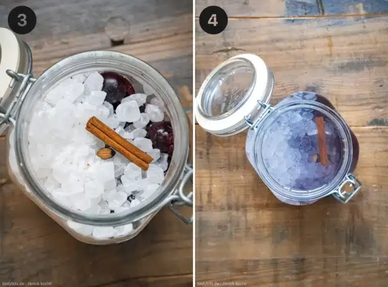 Kirschlikör mit Kandis, Gewürzen und Alkohol ansetzen