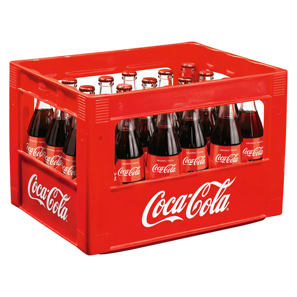 Kiste mit 24 Coca-Cola 0,33 Glasflaschen – ein ikonisches Erfrischungsgetränk in Deutschland