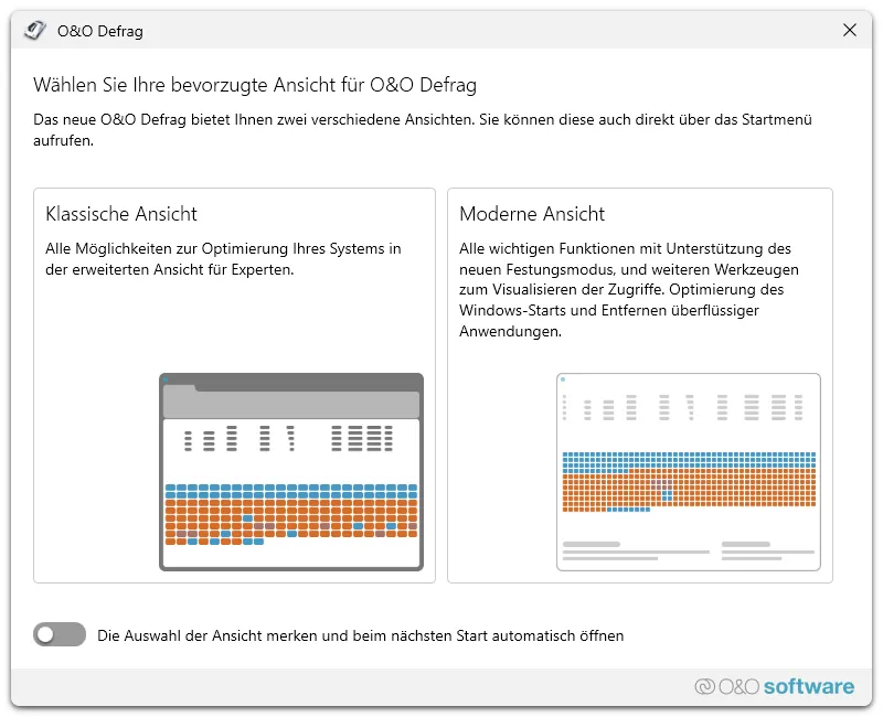 Klassische Ansicht von O&amp;O Defrag 30 mit erweiterten Einstellungsmöglichkeiten für die Defragmentierung