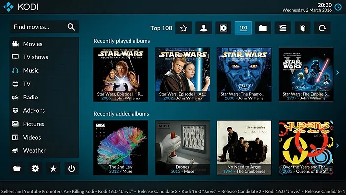Kodi Media Center Benutzeroberfläche