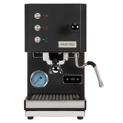 Kompakte Siebträgermaschine Profitec GO Pro 100 in Schwarz, ideal für kleine Küchen und Barista-Einsteiger