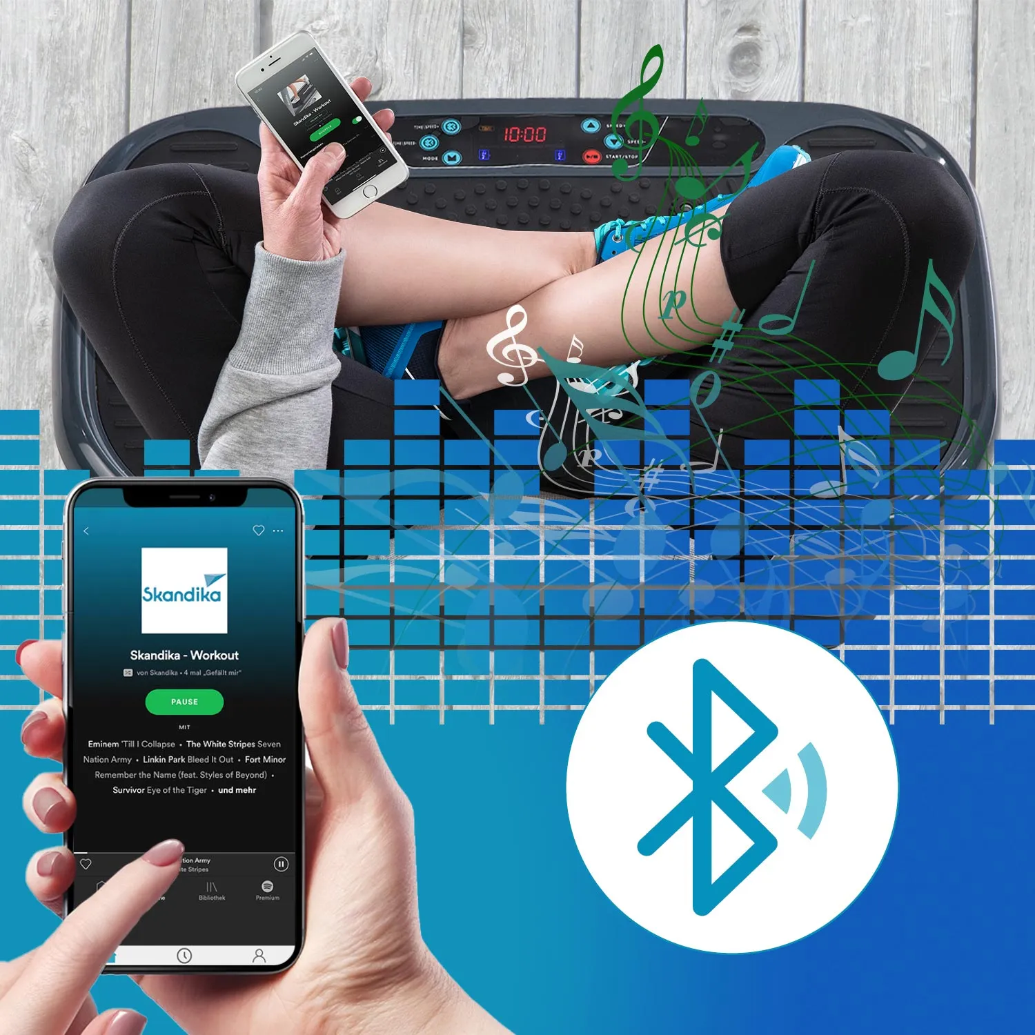 Kompaktes Touch-Display der Skandika Vibrationsplatte zur Steuerung der Programme und Geschwindigkeitsstufen