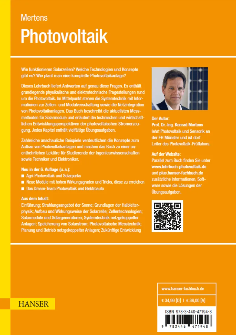 Konrad Mertens Photovoltaik Lehrbuch Rückseite
