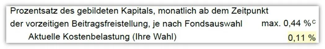 Kostenübersicht bei Beitragsfreistellung der Continentale BasisRente Invest Bruttopolice und Nettopolice