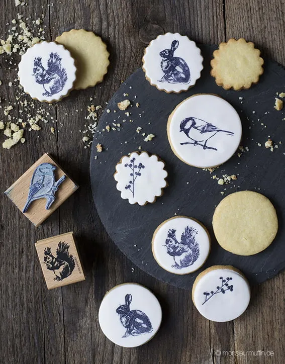 Kreative Stempelkekse mit verschiedenen Mustern, ein Beispiel für die vielfältigen und ausgefallenen Plätzchen-Ideen aus dem Backbuch &quot;Meine kreative Kekswerkstatt&quot;.
