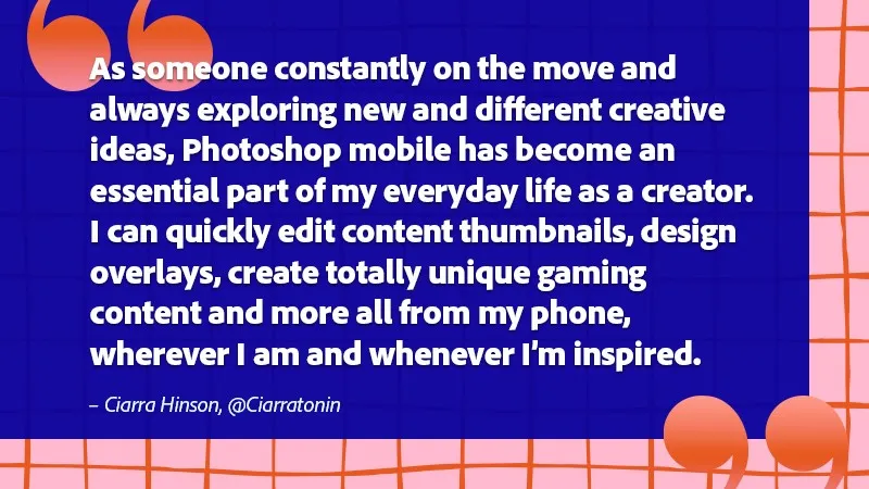 Kreativer Workflow unterwegs: Eine Person nutzt Adobe Photoshop auf einem Android-Smartphone zur mobilen Bildbearbeitung und Erstellung von Inhalten.