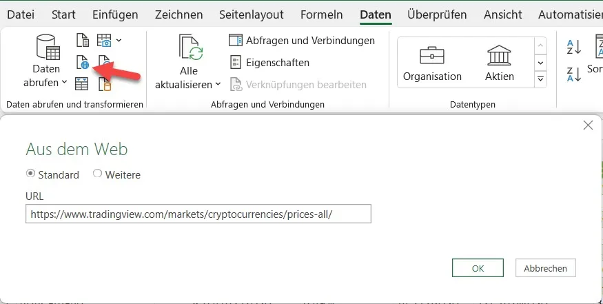 Kryptowährungen Abfrage aus dem WEB