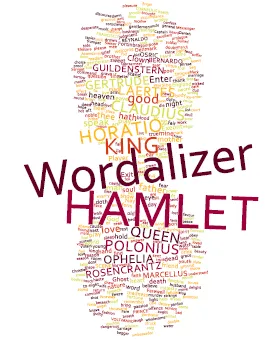 Künstlerische Wortwolke der Schlüsselbegriffe aus Shakespeares 'Hamlet'