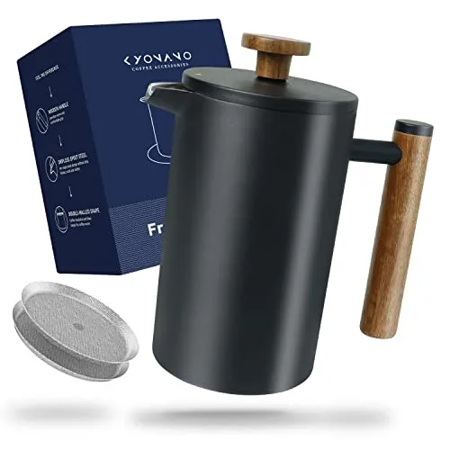 KYONANO French Press 0,6 Liter | Thermo Kaffeebereiter aus Edelstahl, Kaffee Camping für 2-3 Personen, ideal für Wohnmobile ohne Stromanschluss
