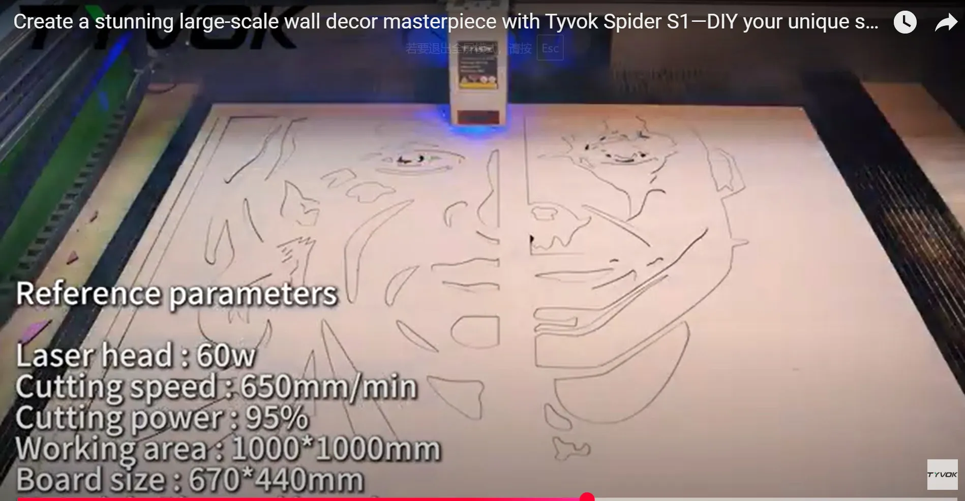 Laser-Schneide-Setup für Joker-Wandkunst mit LightBurn und Tyvok Spider S1, ein Beispiel für GRBL-gesteuerte Präzision