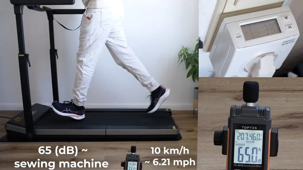 Lautstärke- und Leistungstest des WalkingPad Z3 Hybrid+ während des Betriebs