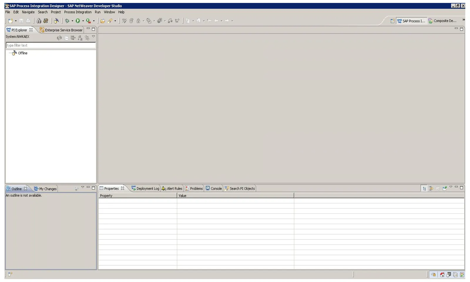 Leere Editorfläche in der SAP NWDS Workbench zur Visualisierung der Ansichten- und Editorverwaltung