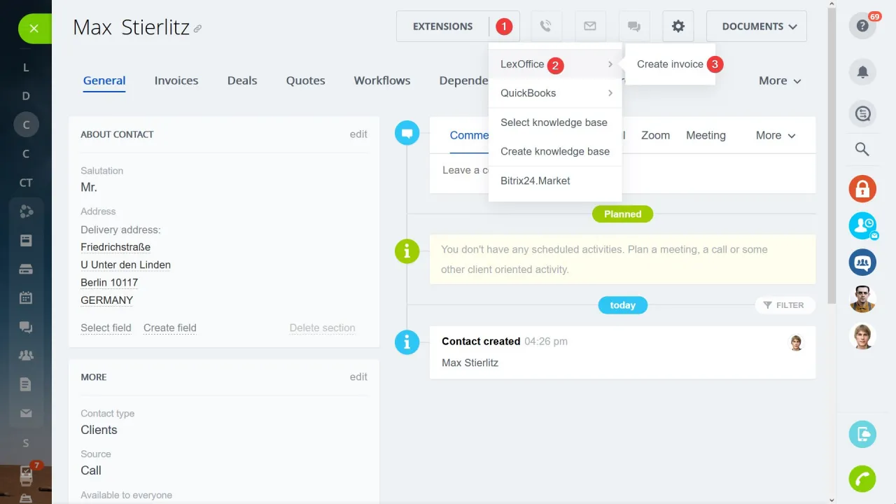 LexOffice Rechnung aus Bitrix24 erstellen