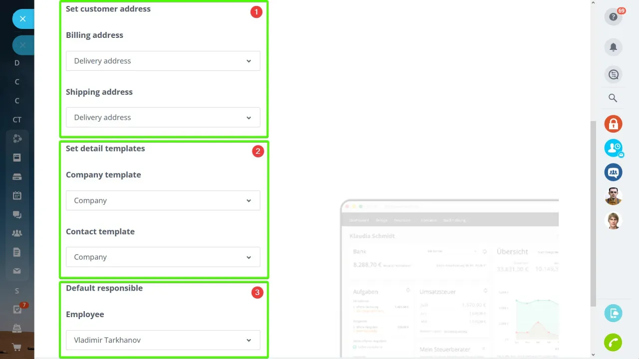LexOffice Synchronisationseinstellungen in Bitrix24