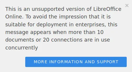 LibreOffice Online Warnmeldung