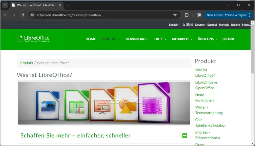 LibreOffice Writer Oberfläche auf Windows mit geöffnetem Dokument als Beispiel für kostenlose Textverarbeitung
