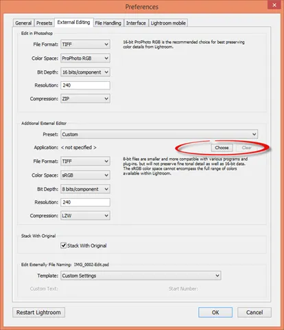 Lightroom Voreinstellungen Dialogfeld