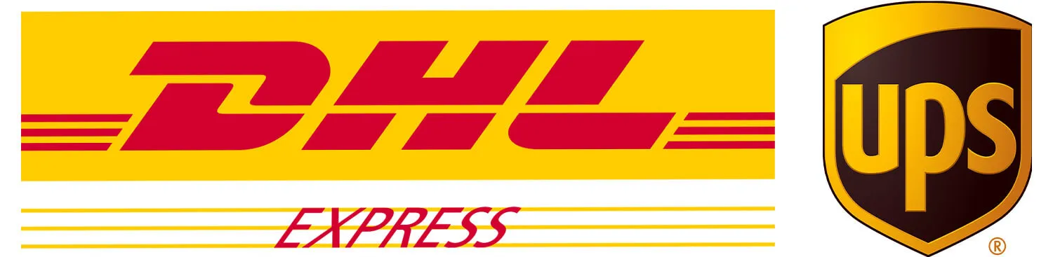 Logos von DHL Paket und UPS Express für schnelle Kuchenlieferungen