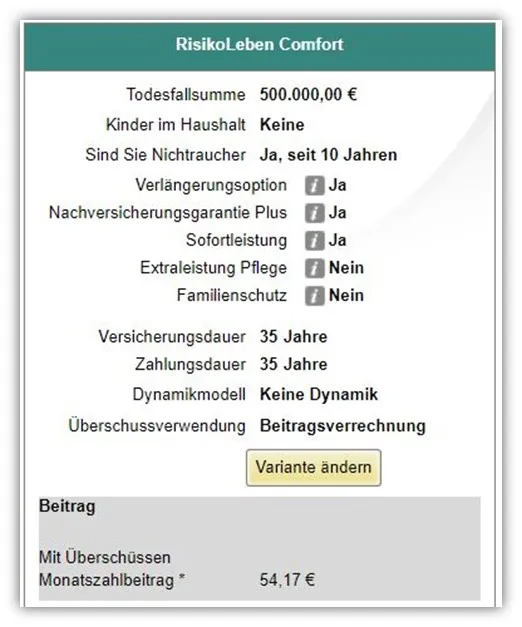 LV1871 Risikolebensversicherung konstante Versicherungssumme