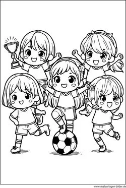 Mädchen Fußball Pokal feiern Spiel gewonnen Ausmalbild