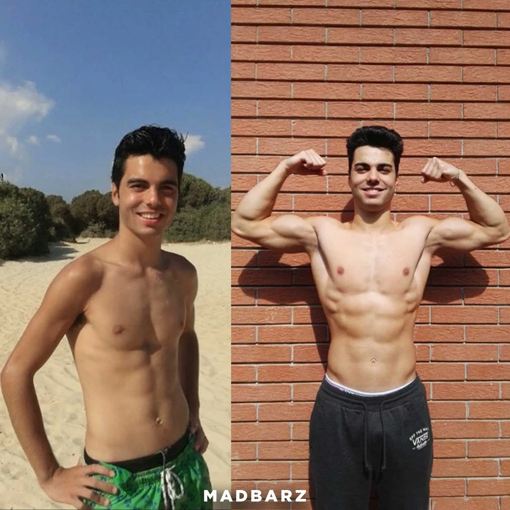 Mann Andrea Bertolini vor und nach seiner Transformation durch Madbarz