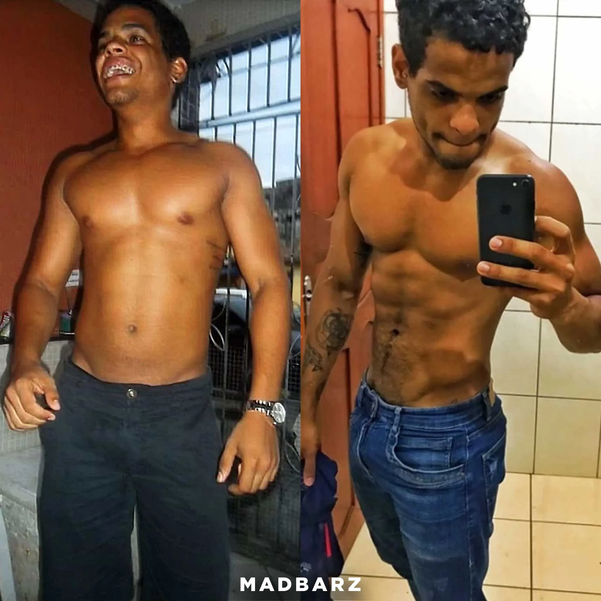 Mann Gabriel Batista Conrado Martins vor und nach seiner Transformation durch Madbarz